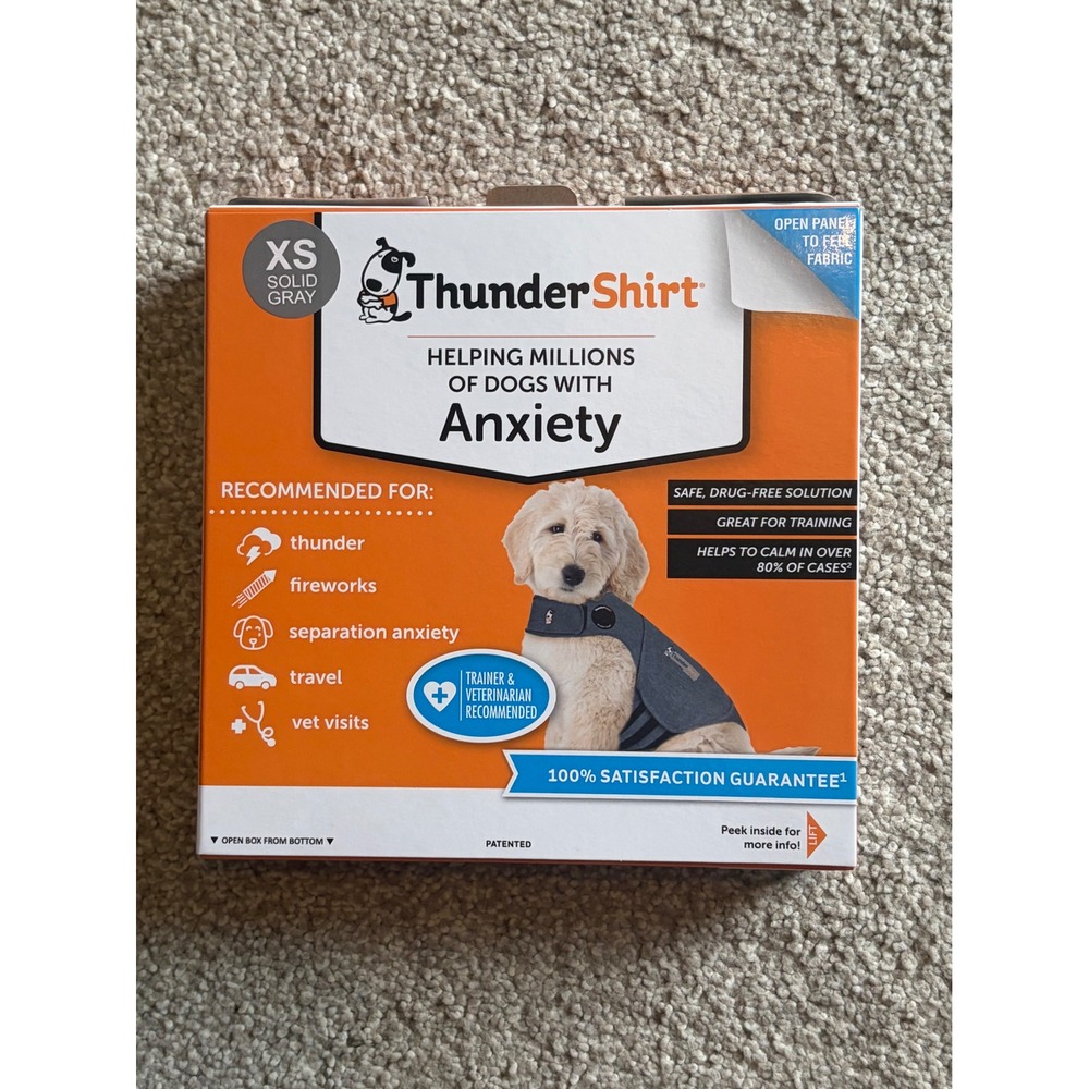 ThunderShirt Dog Anxiety Vest Solid Gray XS Calming Pressure Wrap 8-14lb